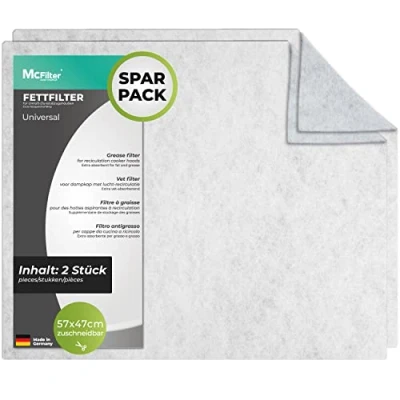 Abbildung von McFilter Fettfilter (2 Stück) Universal Dunstfilter Filter 57 x 47cm, Zubehör für alle handelsüblichen Dunstabzugshauben, extra speicherfähig, zuschneidbar, Schwer entflammbar nach DIN 53438