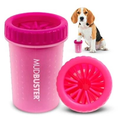 Abbildung von Dexas MudBuster Pfotenreiniger für Hunde, Haustierbedarf und Hundezubehör, einfach zu verwenden, schmutzfrei, BPA frei, Größe M, Rosa