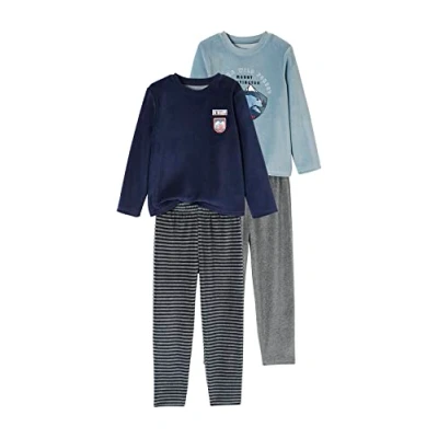 Abbildung von Vertbaudet 2er Pack Jungen Samt Schlafanzüge, Natur Oeko Tex blau/grau 152