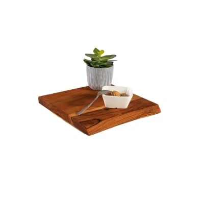 Abbildung von SAM Holzplatte 30x30 cm Arya, Holzbrett Akazie massiv + nussbaumfarben, Baumkanten Platte für Heimwerker, Regale &amp; Fensterbretter, einseitige Baumkante