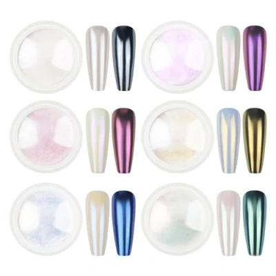 Abbildung von LEDSUUEI 6 Stück Weiß Chrome Nail Powder,Chrom Pulver mit Glitzer Meerjungfrau Perleneffekt,Shimmer Pearl Powder Geeignet für DIY Gellack Nagelkunst