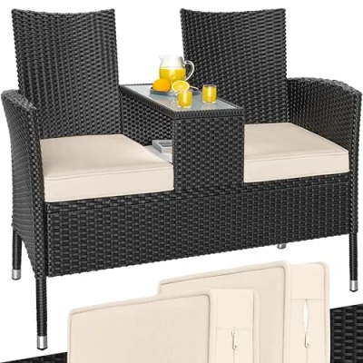 Abbildung von Casaria Gartenbank, Wetterfest inkl. Tisch Auflagen 143x55x88cm 320kg Belastbarkeit