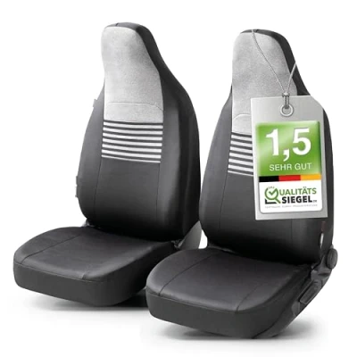 Abbildung von Walser Premium Autositzbezüge Gordon mit Reißverschluss Qualitätssieger Sehr Gut* Sitzbezüge Auto, Zipp IT Schonbezüge, 2 Vordersitzbezüge schwarz/grau 11866