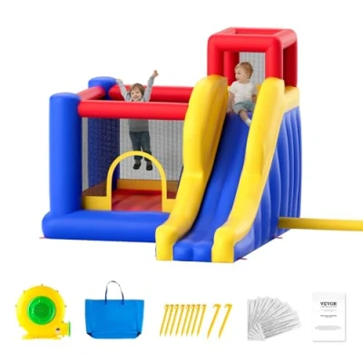 Abbildung von VEVOR Aufblasbares Hüpfburg, hochwertiges Spielhaus Trampolin für den Außenbereich, Hüpfburg mit Gebläse, Rutsche und Aufbewahrungstasche, 340 x 260 230 cm Garten der Familie