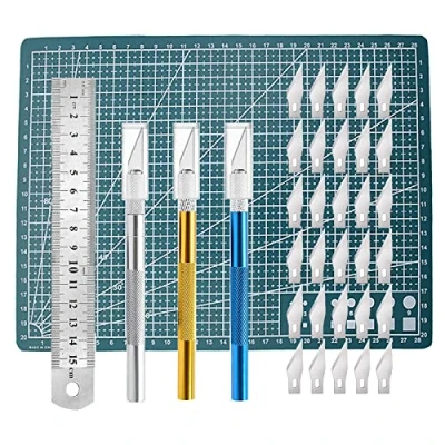 Abbildung von 3 Stück Cutter für DIY Art Work Cutting, Skalpell mit 30 Ersatzklingen, Bastelmesser Cuttermesser Hobbymesser Schnitzmesser Caving, Skulptur, Fensterfolie, Lackschutzfolien