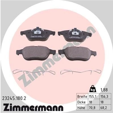 Abbildung von ZIMMERMANN 23245.180.2 Bremsbelagsatz Foto entspricht Lieferumfang, mit Feder RENAULT: LAGUNA 2 Grandtour,