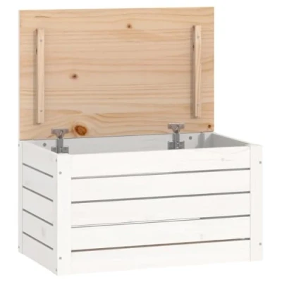 Abbildung von vidaXL Truhe, Aufbewahrungsbox mit viel Stauraum, Aufbewahrungstruhe Deckel, Werkzeugkasten Holzbox Holztruhe, Weiß Massivholz Kiefer