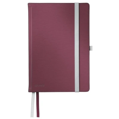 Abbildung von Leitz Notizbuch A5 kariert, 160 Seiten, 80 Blatt, Hardcover Mit hochwertigem Bezug, 100 g/m² Papier, Gummizugverschluss, Textilbänder, Stiftelasche, Tasche, Style Serie, Granat Rot, 44760028