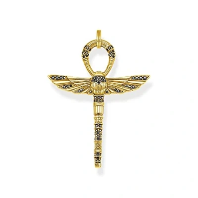 Abbildung von Thomas Sabo Herren Ketten Anhänger ägyptisches Lebenskreuz, mit schwarzen Zirkoniasteinen, 925er Sterlingsilber geschwärzt und 750er Vergoldung, Maße: 58 x 42 mm, PE741 414 11