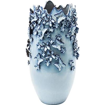 Abbildung von Kare Design Vase Butterflies, Blau, Deko Vase, Blumenvase, Schmetterling, Steinzeug, 50x28x28 cm (H/B/T)