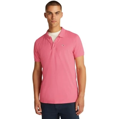 Abbildung von Tommy Jeans Herren Poloshirt Kurzarm Placket Slim Fit, Rosa (Preppy Pink), XS