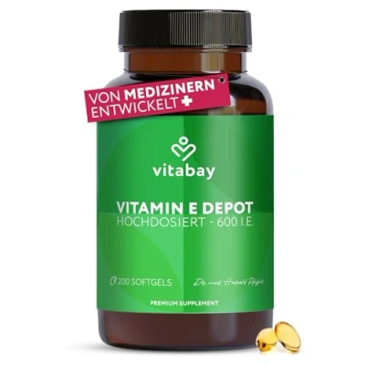 Abbildung von Vitamin E 600 I.E. Depot vegan hochdosiert Weichkapseln 200 St
