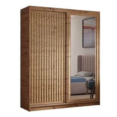 Abbildung von MargaretHadas24 Kleiderschrank Dora mit Lamellen und Spiegel inklusive 2 Schiebetüren Schwebetürenschrank Kleiderstange Garderobe ((Artisan, Artisan, Lamelle Artisan), 100 cm)