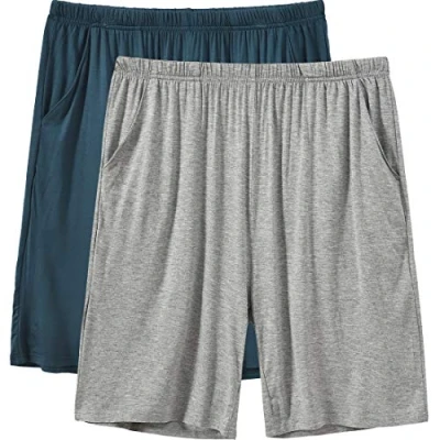 Abbildung von MoFiz Pyjamahose Herren Schlafanzughose Kurz Modal Schlafshorts Weit Loungewear Einfarbig 2 Pack Spezialblau/Hellgrau DE 44/46 US S