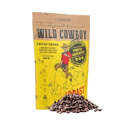 Abbildung von Blank Roast Wild Cowboy Kaffee Kaffeebohnen 500g mit Hickoryholz geröstet Ganze aus Brasilien &amp; Uganda 100% Arabica Blend schokoladigen Nuancen säurearm