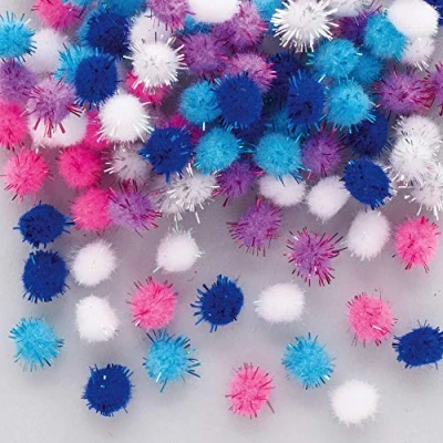 Abbildung von Baker Ross AX432 Winter selbstklebende Glitzer Pompons 150 Stück, Festliche Künstler und Bastelbedarf zum Basteln Dekorieren zur Weihnachtszeit
