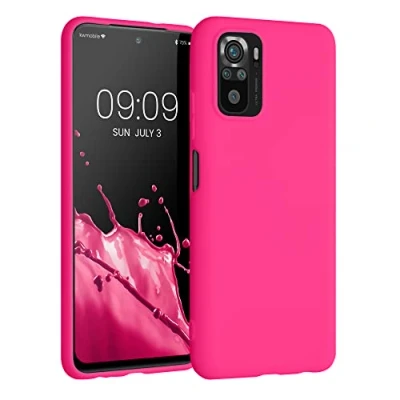 Abbildung von kwmobile Hülle kompatibel mit Xiaomi Redmi Note 10 / 10S weiches TPU Silikon Case Cover geeignet für kabelloses Laden Neon Pink