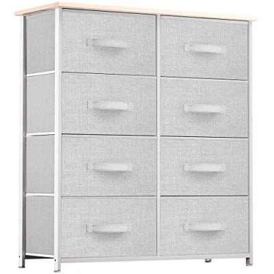 Abbildung von YITAHOME Kommode,Kommode mit 8 Schubladen,Schrank,Stoffschubladen Griffen,Metallgestell,Dauerhaft,Hellgrau