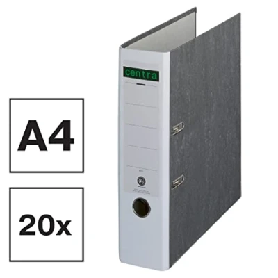Abbildung von Centra Standard Ordner, Wolkenmarmor, 20er Pack, Recycling, Blauer Engel, LGA Zertifikat, A4, 8 cm breit, bis zu 600 Blatt (80 g/m²), Kantenschutz, Griffloch, weiß, 220121