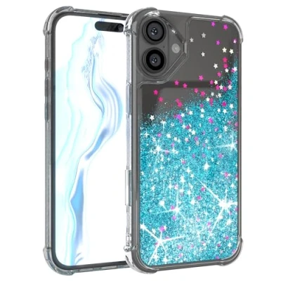Abbildung von EAZY Case Glitzer Hülle kompatibel mit iPhone 16 Plus Handyhülle für Apple Silikon leichtes Shiny Cover stoßfestes Phone als Fallschutz in Liquid Blau