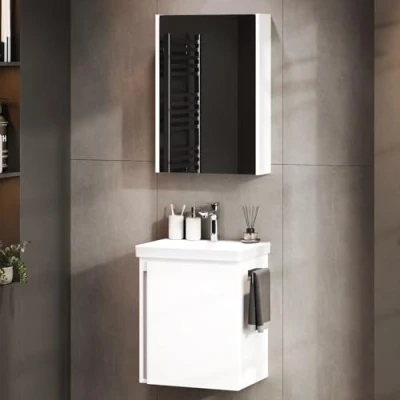 Abbildung von Planetmöbel Badmöbel Set Waschbeckenunterschrank mit Spiegelschrank 50cm, (Komplett Set, 3 St)