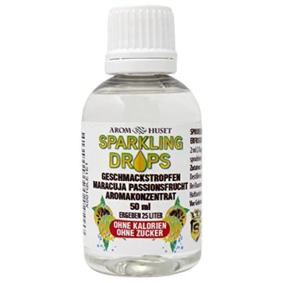 Abbildung von Maracuja Konzentrat Drops 1 Flasche 50 ml ergibt 25 Liter hochkonzentriertes Aroma gelbe Passionsfrucht ohne Zucker für Wassersprudler prickelnd Fertiggetränk Konservierungsstoffe