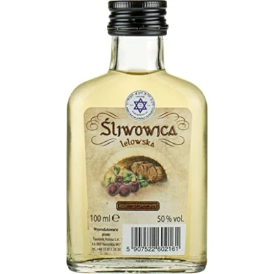 Abbildung von Kosher Certificate Śliwowica Lelowska (Sliwowitz, Pflaumenschnaps) 100 ml Flavoured Vodka, Pflaumen Wodka 50% Alkohol Mundivie Geschenkidee 18+