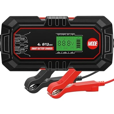 Abbildung von 4A Autobatterie Ladegerät, 6V/12V Vollautomatisches KFZ Batterieladegerät, Batteriepfleger Mit Rekonditionierungsmodus Und AGM Option für Auto Motorrad Boot Batterien