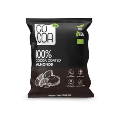 Abbildung von Mandeln in Kakao 100% BIO 70 g zuckerfreie Rohschokolade aus ungerösteten Kakaobohnen
