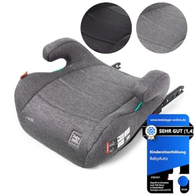 Abbildung von BABYAUTO Sitzerhöhung Auto Kinder ISOFIX, ECE R129 Kindersitzerhöhung Sitzschale Auto, Gruppe 3 (22 36kg/5 12 Jahre) 125 150 cm iSize, Extra Gepolstert für mehr Komfort, Grau