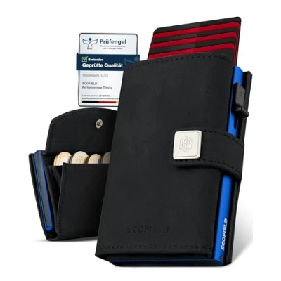 Abbildung von SF SCOFIELD Trinity Premium Slim Wallet mit Münzfach I Wallets for Men Kartenetui 10 12 Karten Kreditkartenetui RFID Schutz Portemonnaie Smart Geldbörse