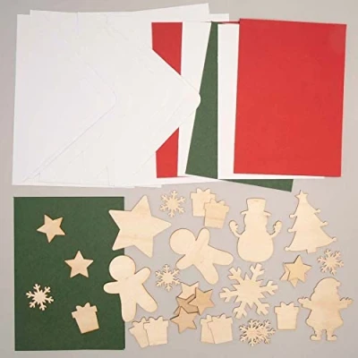 Abbildung von Baker Ross FC154 Weihnachtskarten Holzschmuck 6er Pack, Kinder Bastelset, Gestalte deine eigenen
