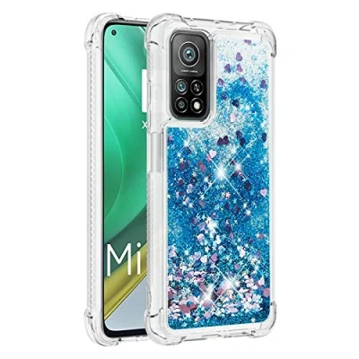 Abbildung von KBIKO zxl Hülle kompatibel mit Xiaomi Mi 10T Pro Schutzhülle Flüssig Glitzer, Handyhülle Back Cover Glitter Flüssigkeit, TPU Silikon Transparent für 10T.Blue YBL