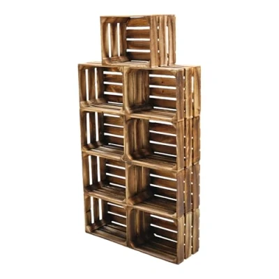 Abbildung von Teramico Vintage Holzkisten 40 x 30 25cm geflammt Weinkisten &amp; Obstkisten Set Angebote (9er ohne Boden)