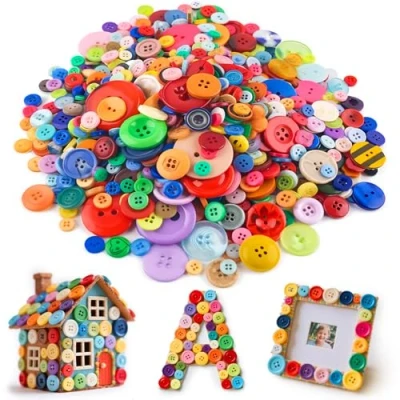 Abbildung von VGOODALL Bunte Knöpfe, 1000 Stück 500g, Top DIY Material, Ideal für Kleidungsdekoration, Bastelprojekte &amp; Kinderbasteln