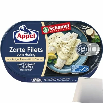 Abbildung von Appel Zarte Filets vom Hering in sahniger Original Schamel Meerrettich Creme (200g Dose) + usy Block
