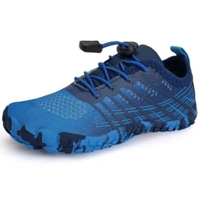Abbildung von IceUnicorn Barfußschuhe Kinder Badeschuhe Junge Mädchen Barfussschuhe Aquaschuhe Atmungsaktiv Traillaufschuhe (Schwarz Blau,28EU)