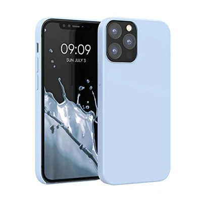 Abbildung von kwmobile Hülle kompatibel mit Apple iPhone 12 / Pro Silikon Handy Case Handyhülle weiche Oberfläche kabelloses Laden Hellblau matt
