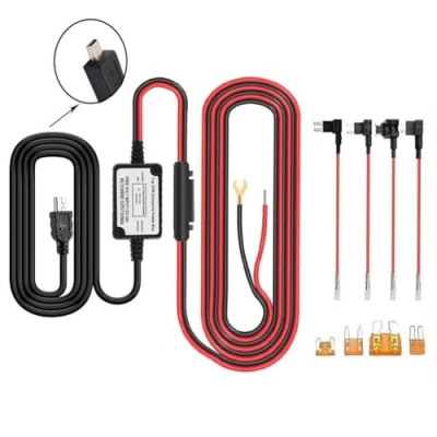 Abbildung von Aofan Dash Cam Hardwire Kit,Rechter Winkel Mini USB Anschluss DC12V 24V Eingang zu 5V Ausgang mit 4 Sicherungstypen ACU/ACN/ACZ/ACS für Driving Record Kamera, GPS Navigator, RadarwarnerN/ACZ/ACS