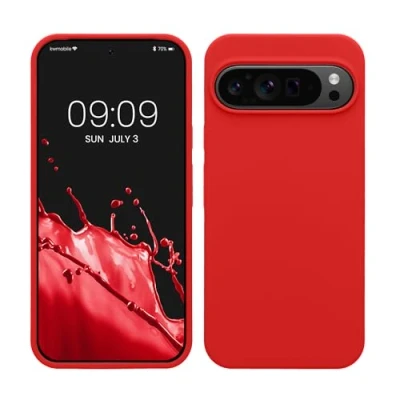 Abbildung von kwmobile Hülle kompatibel mit Google Pixel 9 Pro XL Silikon Handy Case Handyhülle weiche Oberfläche kabelloses Laden Klassisch Rot