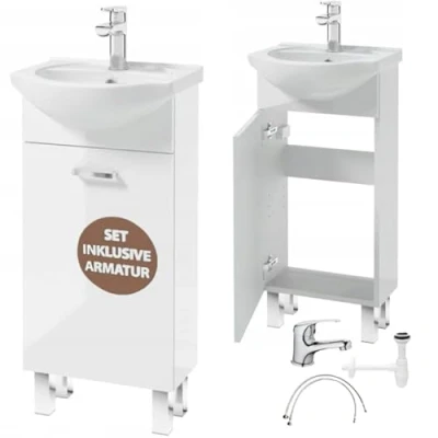Abbildung von Deftrans Badezimmerschrank mit waschbecken und Waschtischarmatur, 40 x 84 20 cm weißer stehend Waschbeckenschrank, kleine unterschrank gäste wc