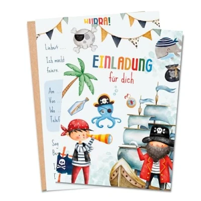 Abbildung von MeinBaby123® Einladungskarten 10 Kindergeburtstag,  Piraten,  Schiff, Piraten Motiv, inkl. hochwertige Umschläge
