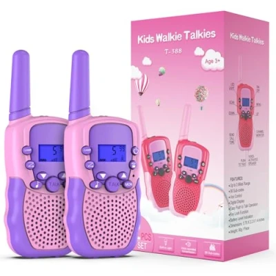 Abbildung von Kearui Spielzeug 3 12 Jahre mädchen Walkie Talkie für Kinder 8 Kanal Funkgerät mit VOX Funktion LED Taschenlampe, Meilen Reichweite Abenteuer im Freien, Camping, Wandern (Rosa Violett)