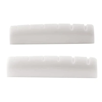 Abbildung von Musiclily Pro Harnstoffharz Kunststoff 43mm LP Style Sattel Nut Flacher Boden für 6 Saiter Les Paul E Gitarre/Akustikgitarre, Weiß(2 Stück)