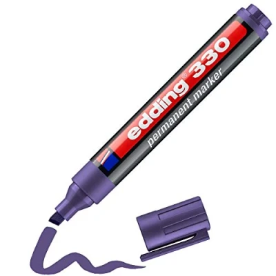 Abbildung von edding 330 Permanentmarker violett 1 Stift Keil Spitze 5 mm wasserfest, schnell trocknend wischfest für Karton, Kunststoff, Glas, Holz, Metall, Glas