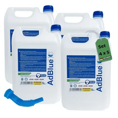Abbildung von ADWELLE AdBlue 4x5L Hochreine Harnstofflösung mit Ausgießer, für Diesel Euro 4/5/6, ISO 22241/DIN 70070, VDA konform, NOx Reduktion, Additiv PKW&amp; LKW