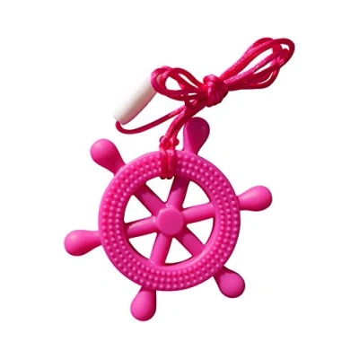 Abbildung von Beißring/Schnuller in Steuerruder Optik, Meer, zum Draufrumkauen, ohne BPA, Schnur samt Verschluss mit Zugentriegelung, 5 Farben (Rosa)