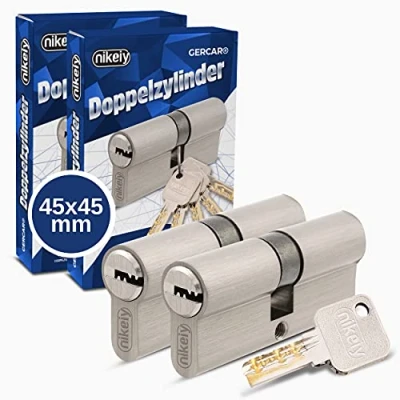 Abbildung von GERCAR Pro Profilzylinder 45/45 Massiver Schließzylinder gleichschließend 2er Set Doppelzylinder Zylinderschloss Messing matt inkl. 10 Schlüssel Wendeschlüssel Länge: 90 mm, A:45 B:45 2x
