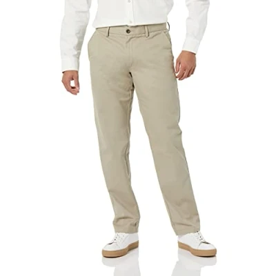 Abbildung von Amazon Essentials Herren Knitterarme Flatfront Chinohose, Gerade Geschnitten, Khakibraun, 34W / 34L