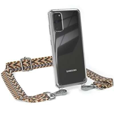 Abbildung von EAZY CASE Handykette Verstellbares Taschenband kompatibel mit Samsung Galaxy S20 / 5G, Schulterriemen, Handykordel Silikon Hülle, Umhängetasche, Hell Braun/Braun Clips Silber
